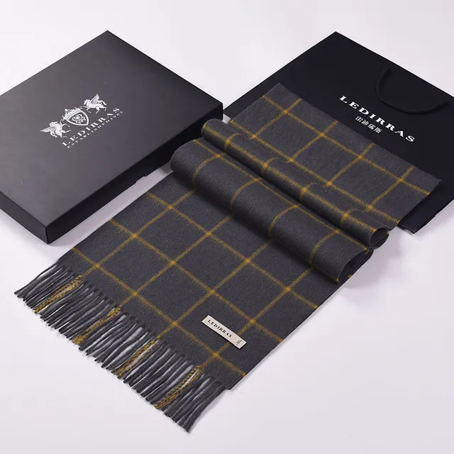 秋冬季加厚休闲简约格子柔软羊毛围巾流行时尚男士羊绒围脖潮