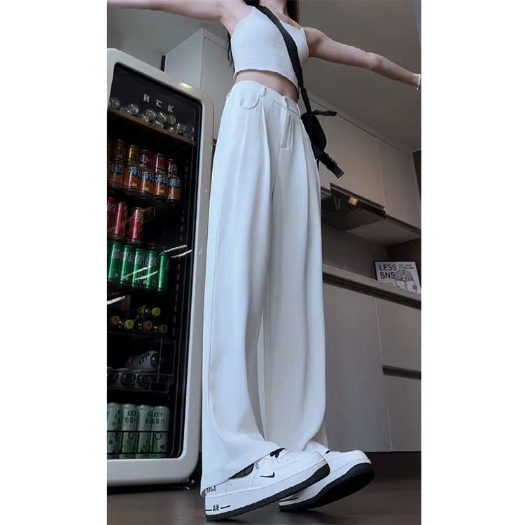白色冰丝西装裤男女2025夏季高腰微喇高级感阔腿裤宽松垂感休闲裤