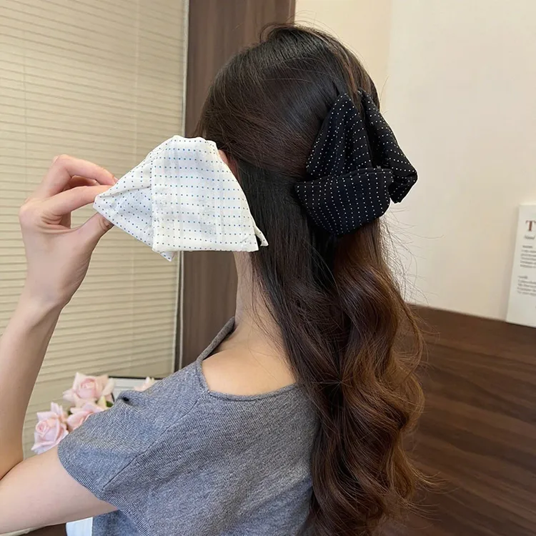 网红ins简约百搭复古优雅韩版可爱甜美法式赫本风三角布艺波点抓