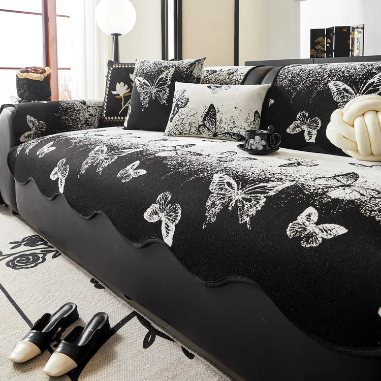 （蝶梦）2025新款四季通用高级感套罩盖布巾防滑直排皮沙发坐垫子