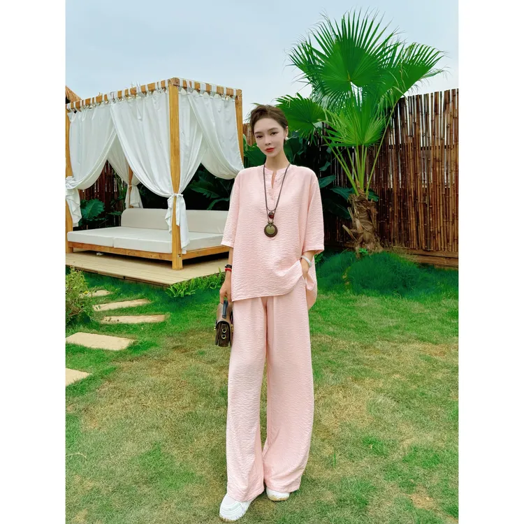 天丝贵感御姐老钱风减龄宽松显瘦罩衫上衣+阔腿裤气质两件套装