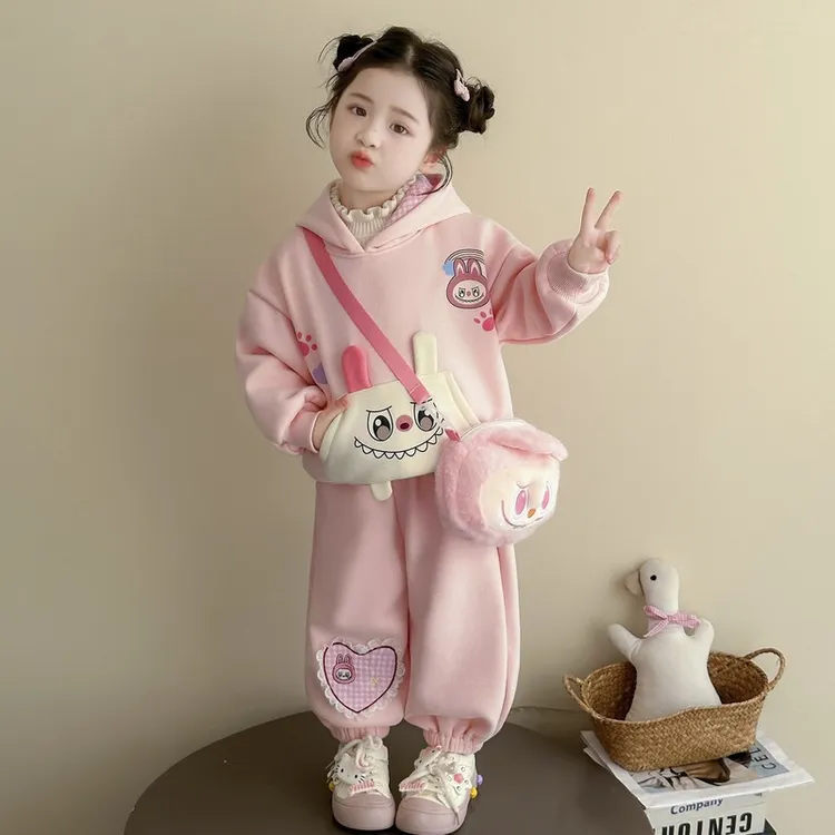 【新疆包邮】女童秋冬季时髦2025新款韩系加绒加厚保暖连帽卫衣套