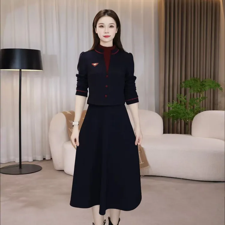 【连衣裙】欧棉绒假两件显瘦气质长袖洋气时尚修身秋冬连衣裙