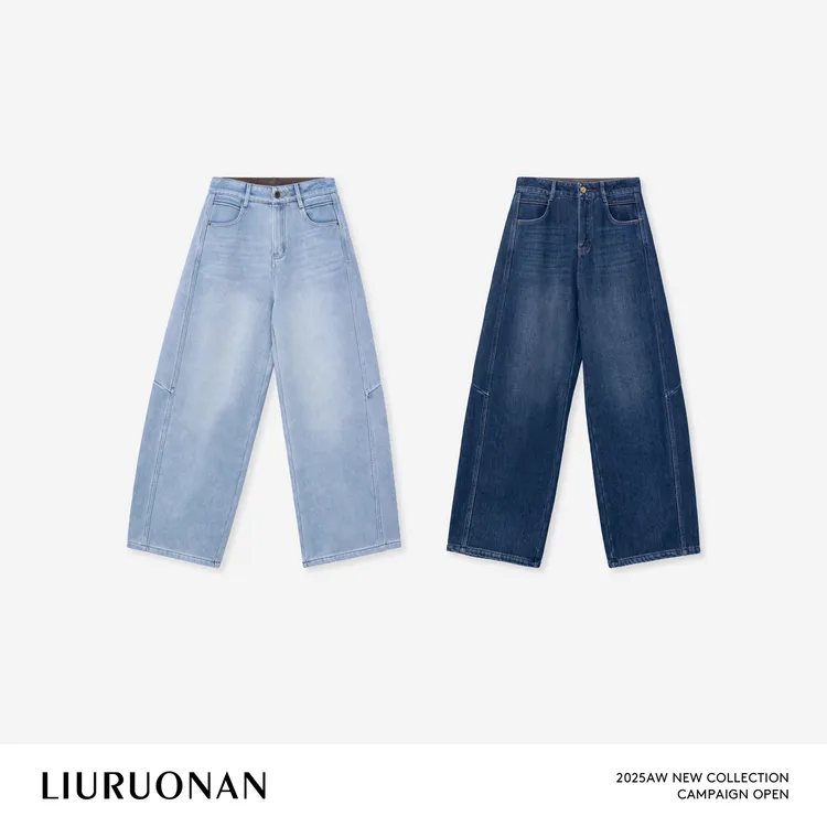 LIURUONAN 25WIN【毛巾绒牛仔裤】立体裁剪水洗撞色加绒阔腿休闲裤