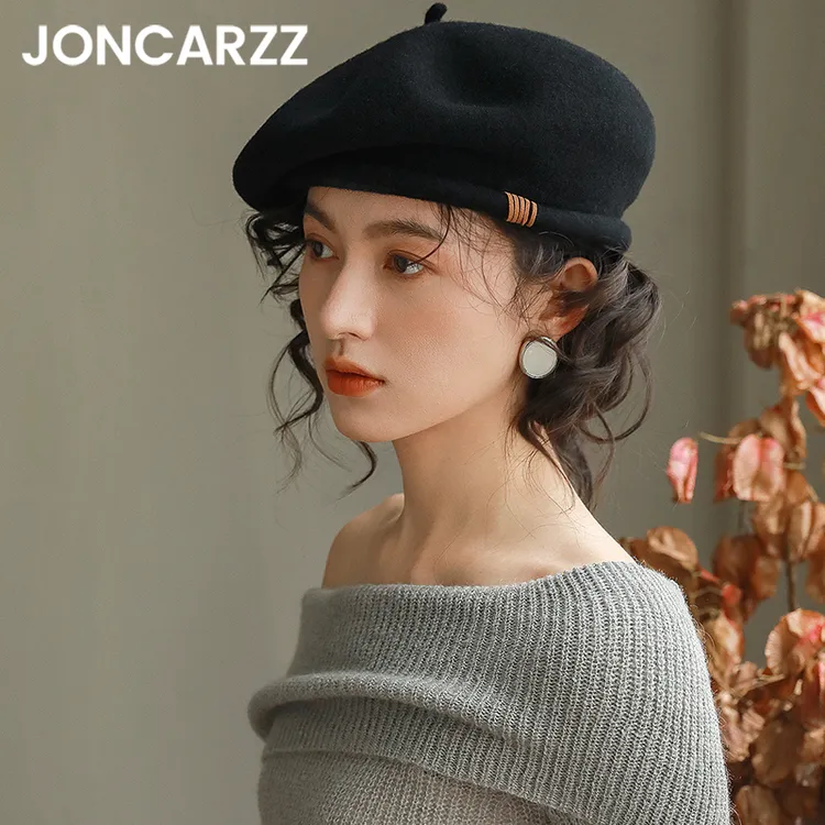 JONCARZZ羊毛帽子女款2025新款贝雷帽英伦复古画家帽卷边蓓蕾帽