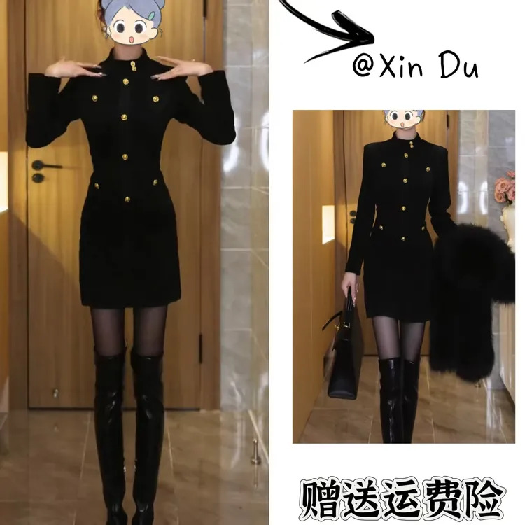 2025秋季新款时尚显瘦气质女士网红洋气连衣裙百搭款D22321