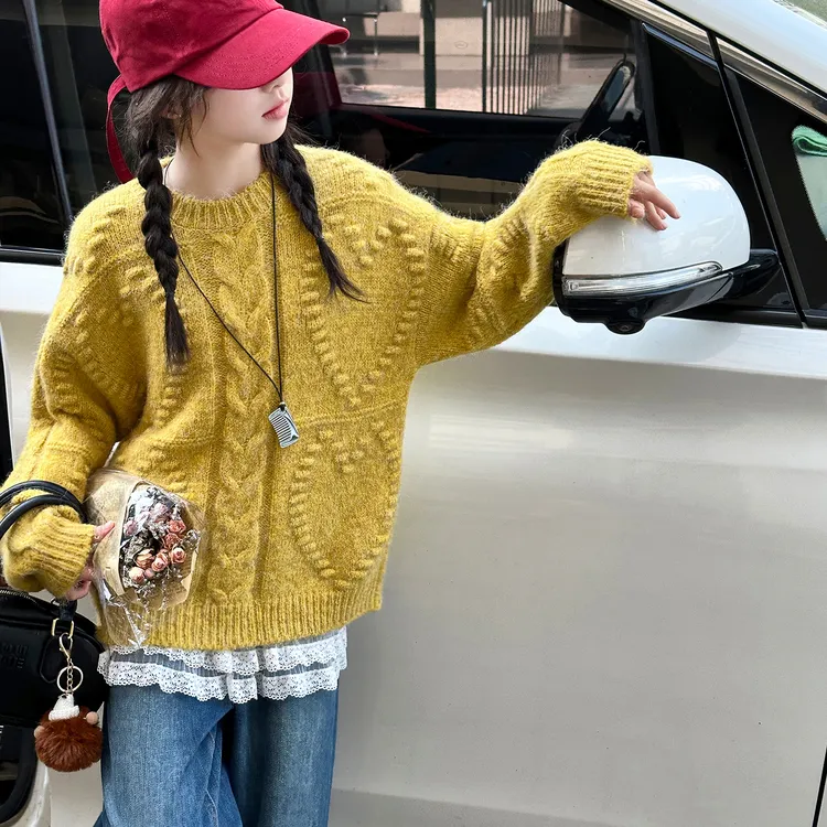 女童毛衣秋冬2025新款6-12岁女童套头毛线衣韩版女孩加厚针织衫