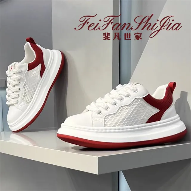 时尚潮流男鞋2025夏季新款百搭透气网面小白鞋厚底增高运动休闲鞋