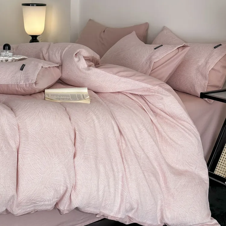 轻奢简约新款A类全棉纯棉三层纱提花四件套1.5m1.8床被套床单床品