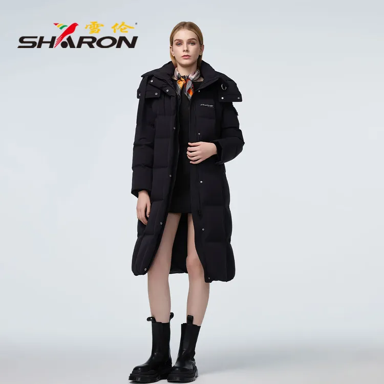 雪伦羽绒服女款纯色街头风加厚长款防风宽松2025年新款冬季