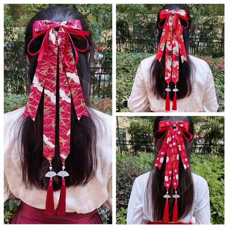 古风汉服发饰大蝴蝶结发夹古装头饰长飘带女中国风发带马面裙儿童