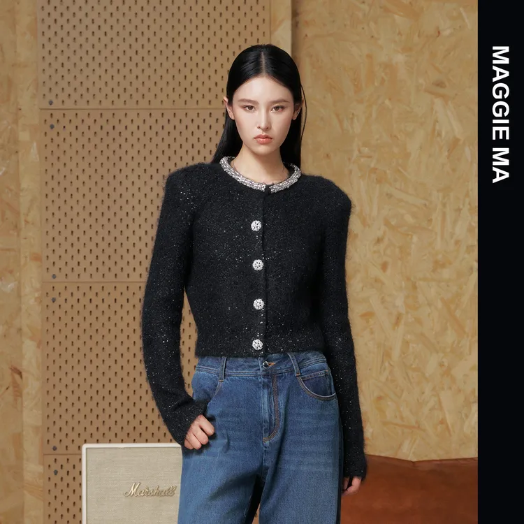 MAGGIE MA马婧「夜缀银星」银丝璀璨短款单排扣上衣647S/862S