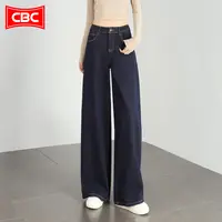 CBC丹宁色宽版阔腿牛仔裤女2025新款秋季休闲垂感慵懒风大脚裤子