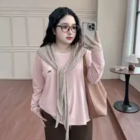 DC8278大码女装【韩系街头T】三种衣长秋季圆领刺绣遮肉T恤打底衫