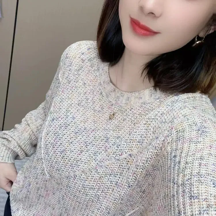 【星空幻彩】圆领早春新款韩版彩色漂亮棉衫百搭女士宽松圆领针织