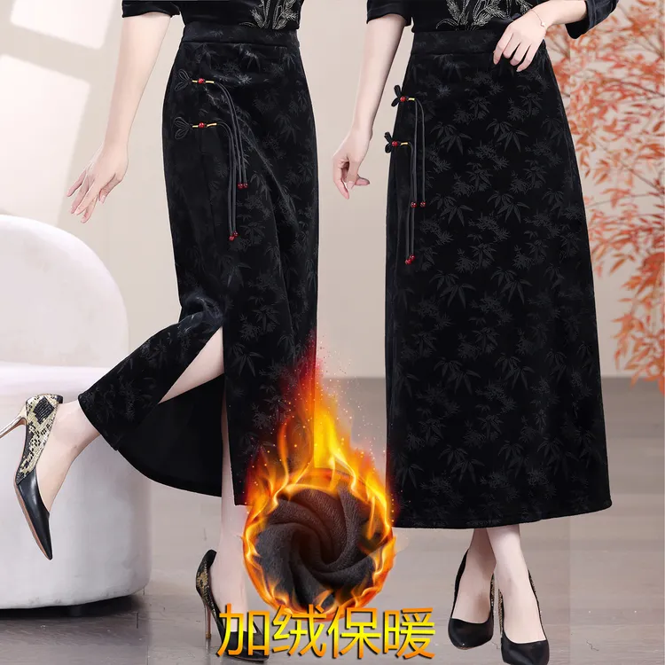 秋冬新款加绒包臀半身裙大码复古丝绒高腰显瘦上档次包臀裙裙子