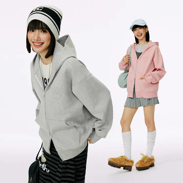 Mmlg连帽开衫卫衣女早秋新款美式复古街头韩版情侣同款外套FQA047