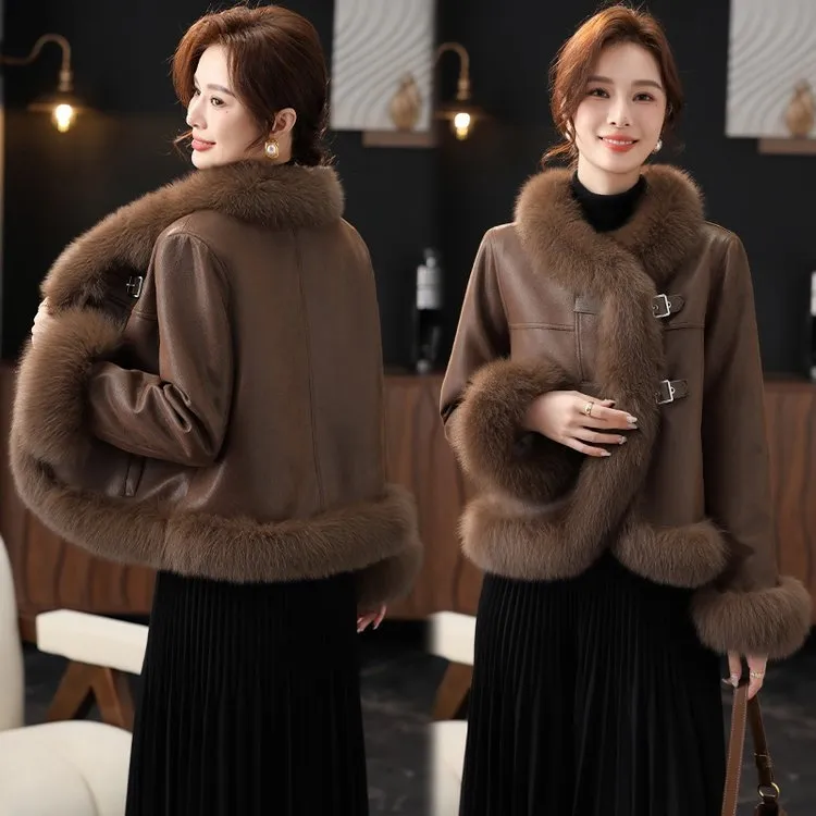 妈妈加绒洋气秋冬冬装短款外套中老年女冬季小个子免洗棉袄