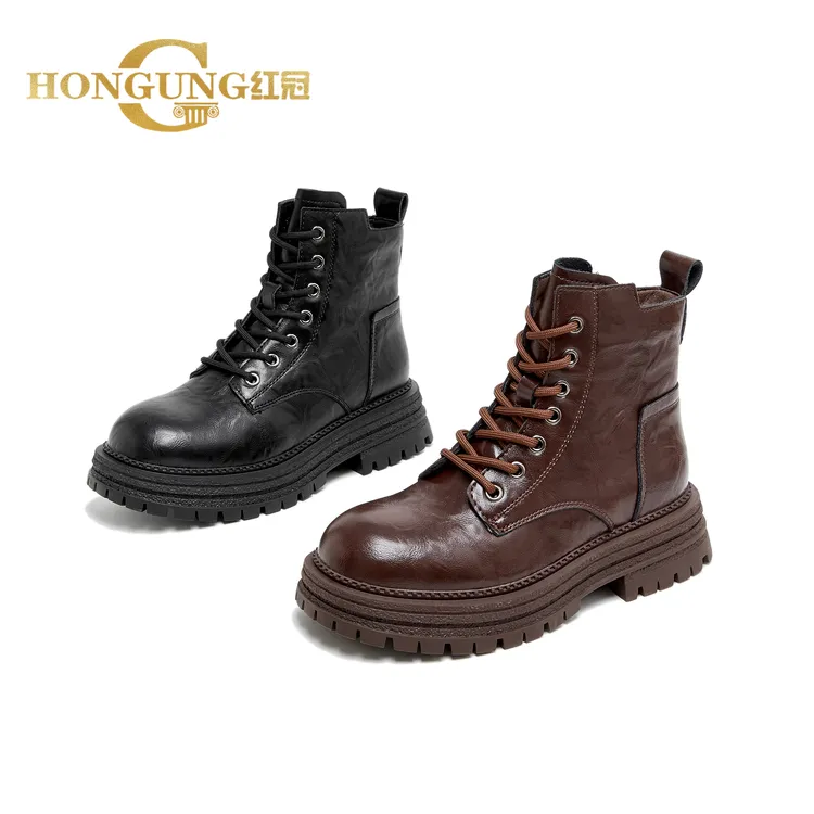 新款 | 加绒红冠马丁靴女款秋季英伦风黑色靴子中筒厚底短靴605