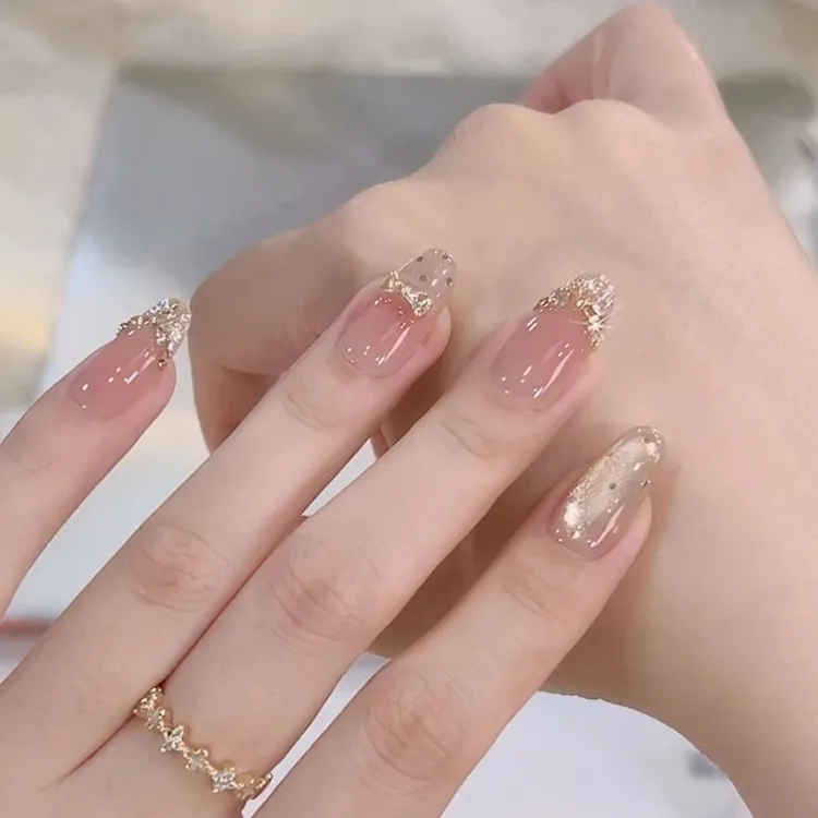 【金色芭蕾】金色法式波点猫眼美甲穿戴甲片设计感手工穿戴甲中长款