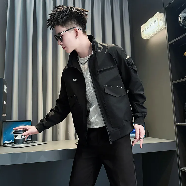 外套男款春秋季2025新款网红洋气炸街男装衣服高级感工装立领夹克