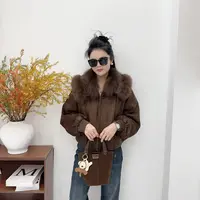 8023冬款欧货皮草拼接绒羽绒服外套