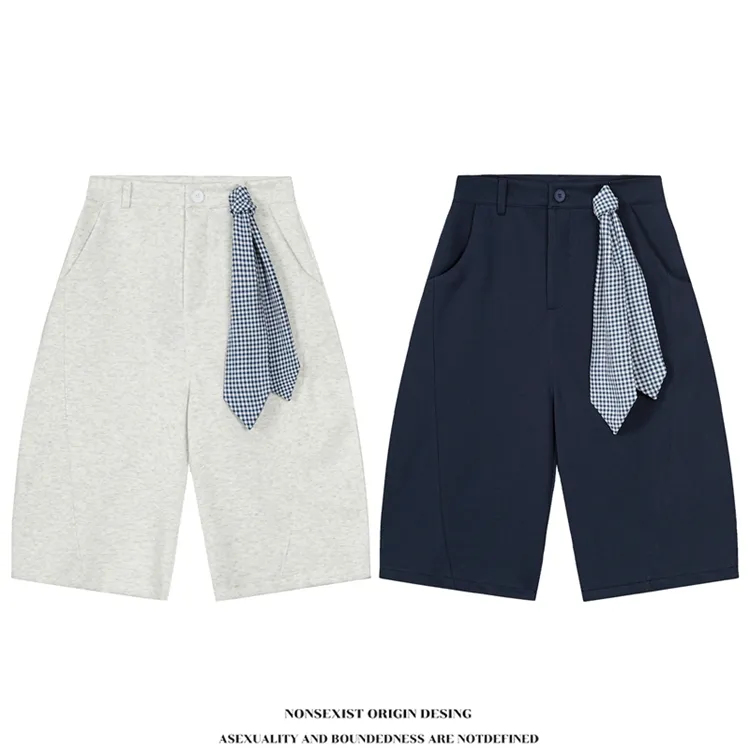 NONSEXIST 原创国潮格纹挂饰中裤设计感七分裤宽松休闲情侣五分裤