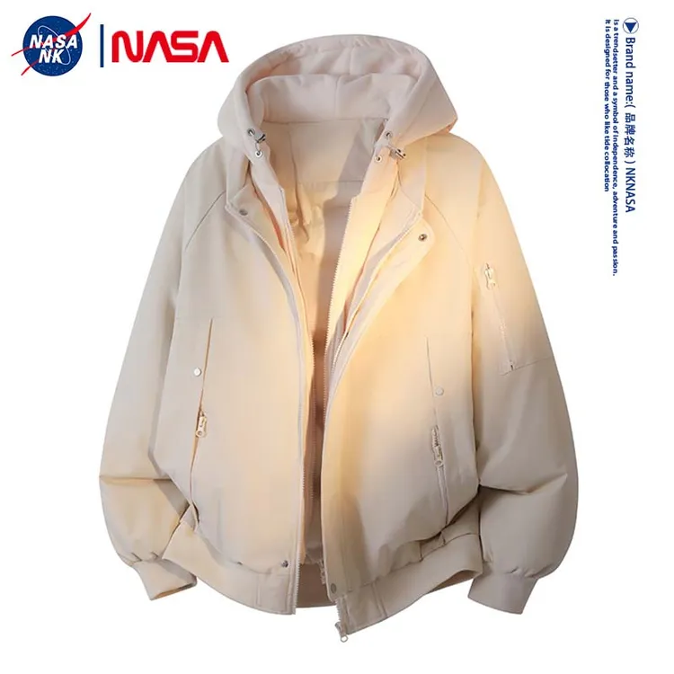 NASA联名假两件工装棉服男女款冬季潮牌加厚保暖连帽情侣棉衣外套