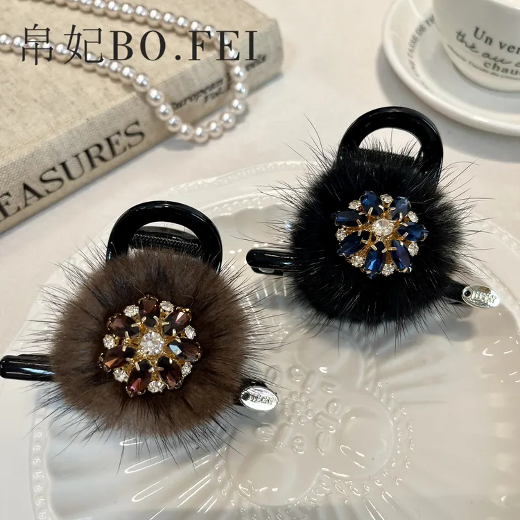 帛妃高级韩版8CM毛球秋冬抓夹时尚精致小抓夹发夹法式日韩