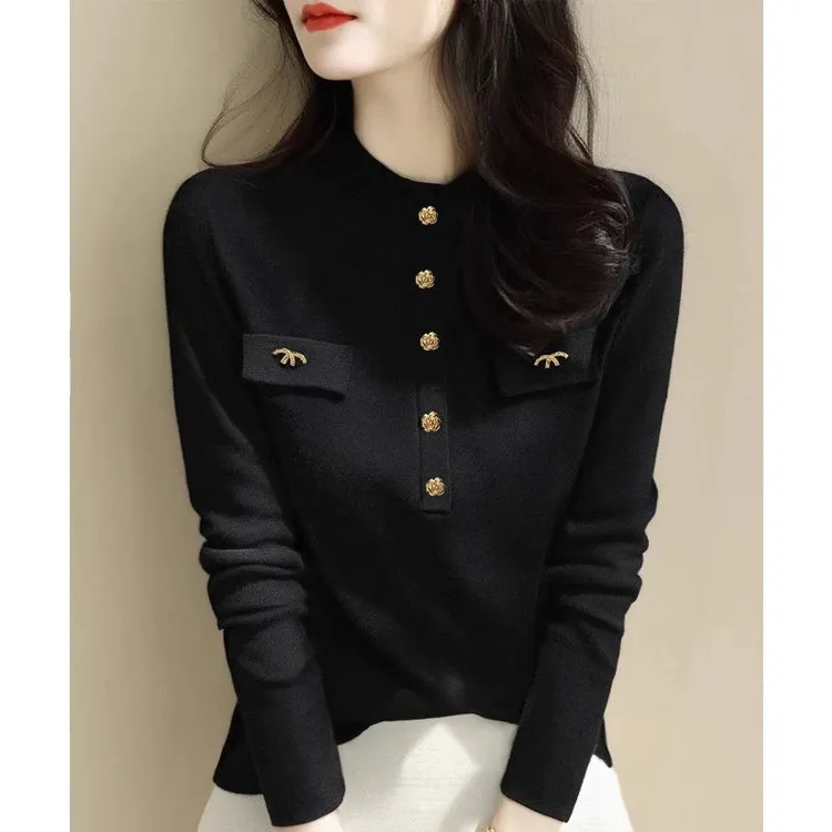 修身显瘦【80-200斤】小香风别致针织上衣女秋冬半高领毛衣打底衫潮