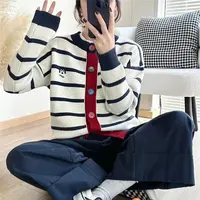 女针织衫秋装韩系条纹女装长袖毛针织衫针织毛衣秋季