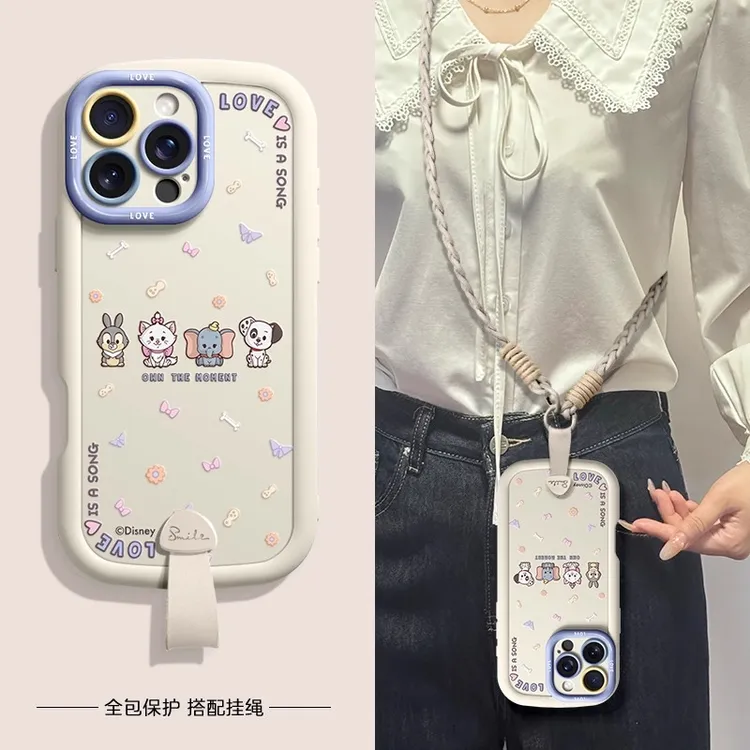 童趣萌角适用苹果16promax手机壳挂绳款iphone15pro保护套14p可爱