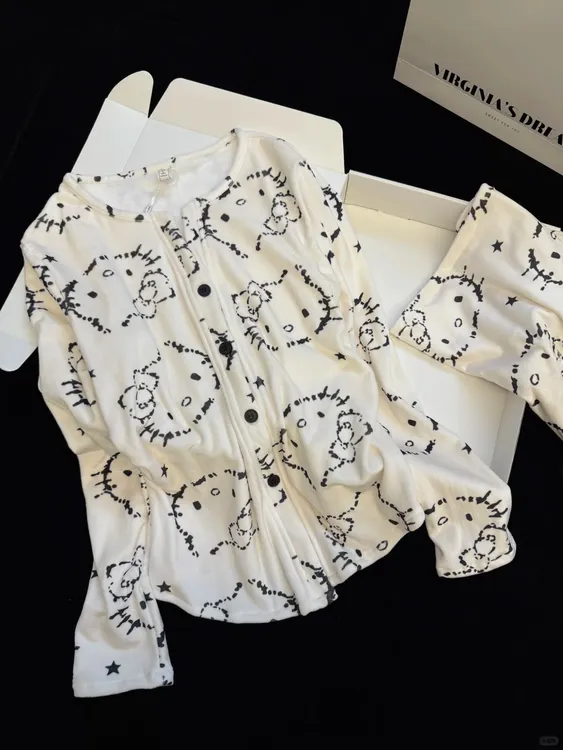 【DMXJ大梦想家】甜美卡通Kitty睡衣女秋冬新款宽松保暖家居服套装