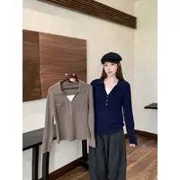 清大码女假两件韩版打底针织衫女秋微胖mm甜美修身显瘦上衣68718