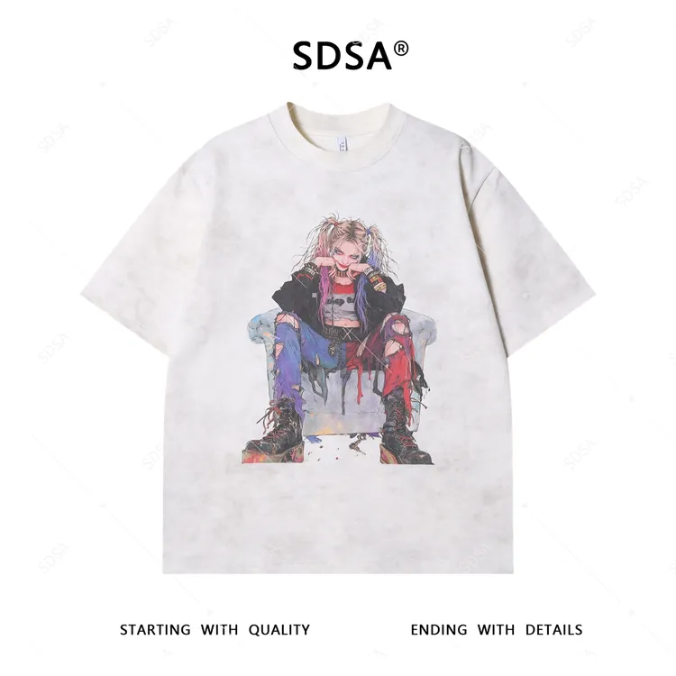 夏季高级感新款男士美式潮牌小丑女印花短袖T恤满天星圆领上衣