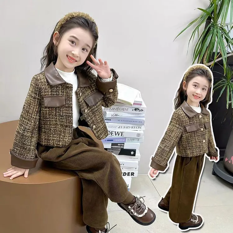 女厚款套装时尚春秋拼色女孩公主风休闲风小香风女宝儿童女童网红