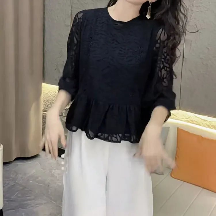 时尚气质显瘦小衫新款洋气上衣百搭阔腿裤女装