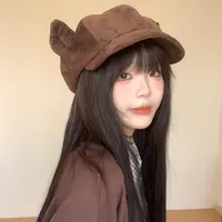 2025新款麂皮绒八角帽女秋冬时尚氛围感猫耳朵报童帽显脸小贝雷帽