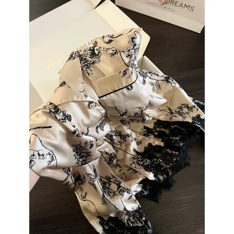 法式轻奢风蕾丝花边冰丝睡衣女2026春秋新款纯欲家居服套装可外穿