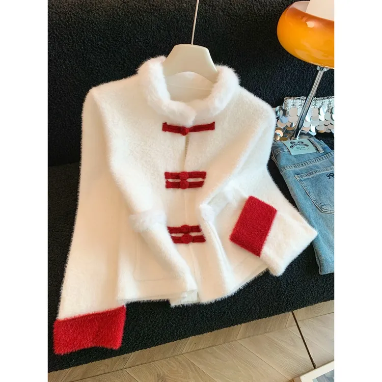 新中式国风短款外套秋冬皮毛一体2025新款冬装2025高级感爆款女装