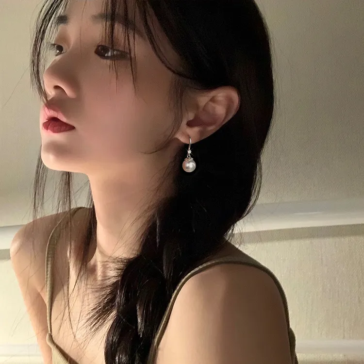 足银合成锆石耳饰 999纯银珍珠耳环轻奢小众气质耳钉女精致设计感