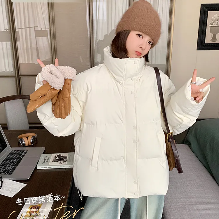 2025冬季保暖白色羽绒棉服女立领韩系高级感小个子短款棉衣棉袄