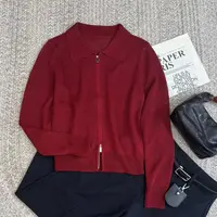 深圳南油白桃美美 简约双头拉链Polo领长袖女针织衫时尚百搭A3201