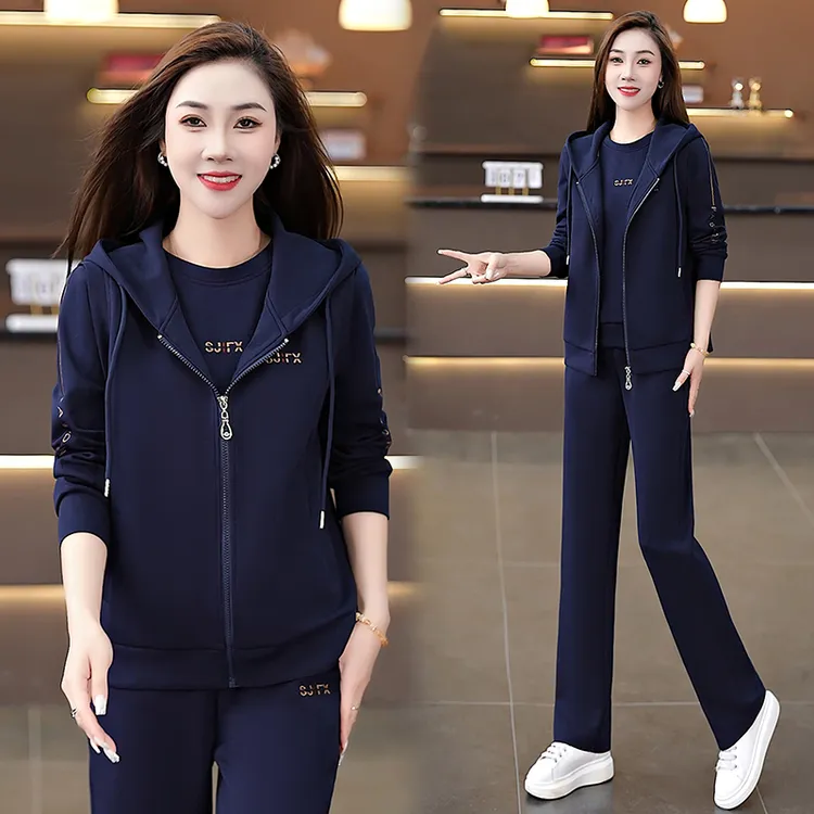 名牌运动服套装女2025新款时尚潮牌卫衣外套休闲款马甲穿搭三件套