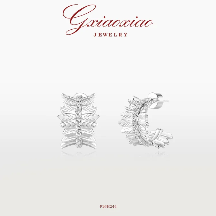 G XIAOXIAO 镀K金【金羽梦织】轻奢流光褶皱耳环F16H246 F16H247