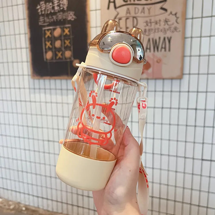 儿童可爱创意吸管杯动物卡通风防漏孕妇外出便携水杯塑料耐摔耐用