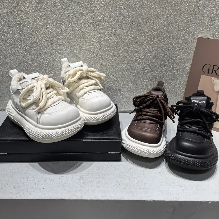 2025年秋冬大头丑萌面包鞋贝壳头真皮加绒休闲鞋板鞋松糕厚底女鞋