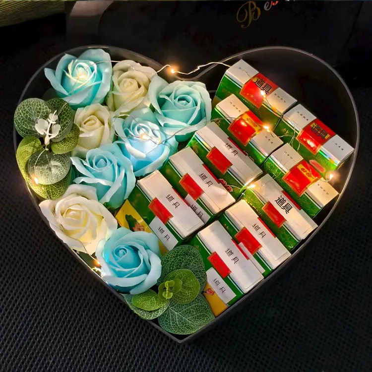 情人节玫瑰花装烟礼盒混搭材料款送男友老公父亲生日礼物diy