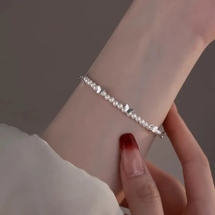 925银手链 纯银缤纷蝴蝶手链女手镯2025七夕情人节礼物碎银子手串