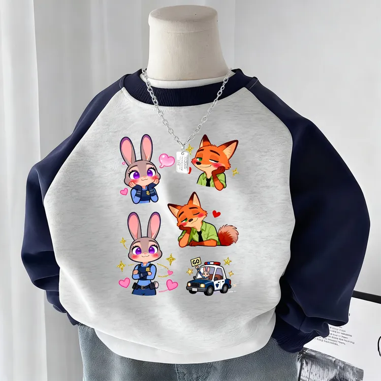 童装加绒卫衣疯狂动物尼克朱迪秋冬款男女圆领加厚上衣中小童衣服